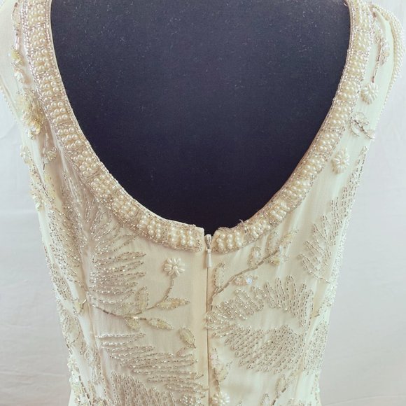 Vintage Cream Chiffon Beaded Evening Dress - Picture 3 of 11